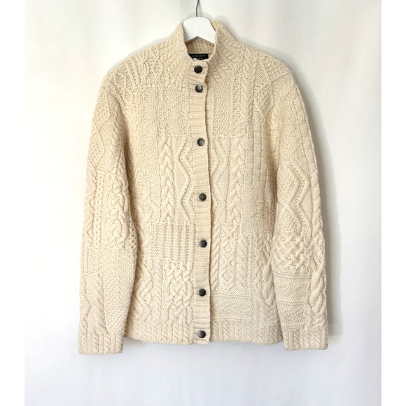 Ralph Lauren LRL Womens Cardigan Small Sweater Buttons Handknitted Cream Wool
